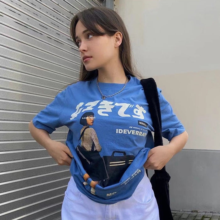 Haze Blue T Shirt Women High School Student Short Sleeved Shirt Good Quality Combed Cotton T Shirt Summer Top