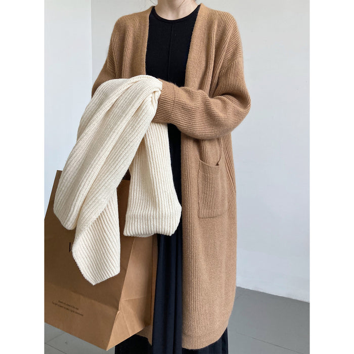 Mid Length Sweater Coat Women Autumn Winter Lazy Wind Retro Outer Wear Knitted Cardigan