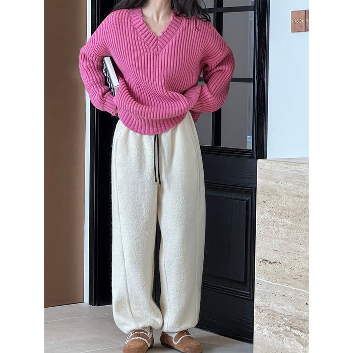 Autumn Winter Woolen Woolen Casual Pants Sweatpants Women Autumn Winter Thickening Lamb Wool Ankle Banded Pants