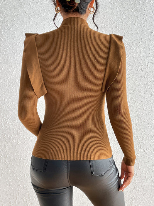 Autumn Winter Simple Solid Color Turtleneck Buttons Wooden Ear Pullover Knitting