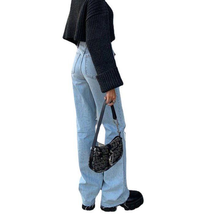 Denim Wide Leg Pants Ripped Bootcut Jeans