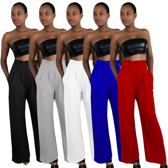 Clothing  Women Clothing Multi-Color High Waist Zipper Casual Pants Wide Leg Pants