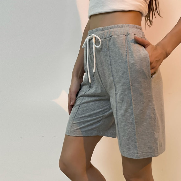 Summer Women Clothing Pants Straight Pleating Gray Sports Shorts