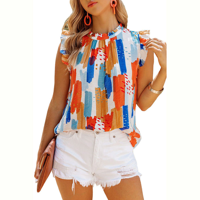 Summer Loose Sleeveless Top Ladies Color Printed Vest