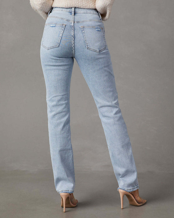 Spring Autumn High Waist Light Colored Jeans Women Elegant Office Slimming Straight Pants Trousers