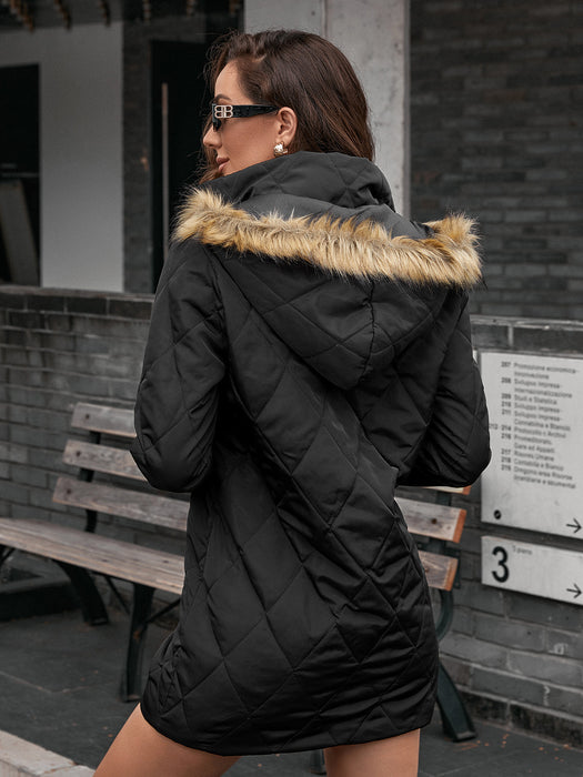 Cotton Padded Coat Zipper Cotton Padded Coat Women Mid Length Trench Coat Women