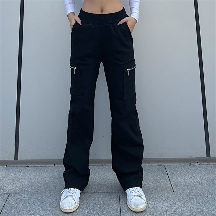 Trendy Women Pants Trendy Cargo Pants Pocket Zipper Trousers Loose Street Straight Leg Pants Mop Trousers