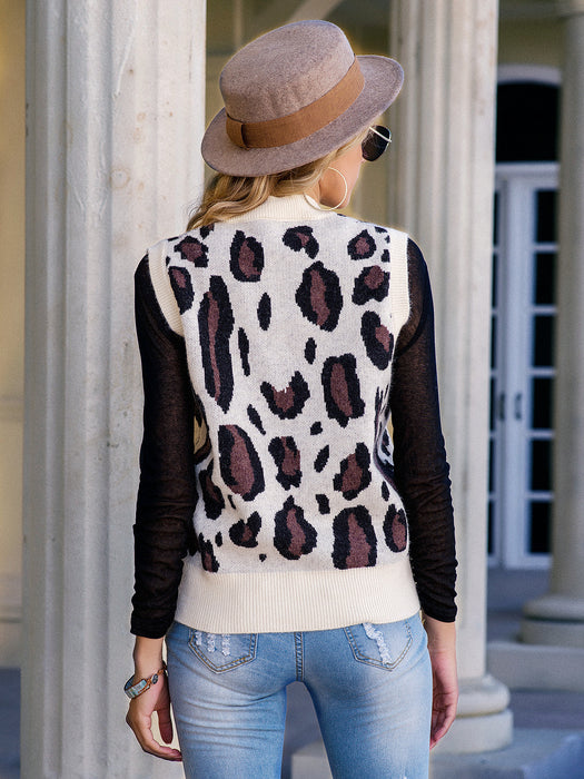 Sweater Vest Women Autumn Winter Leopard Print Vest Sweater