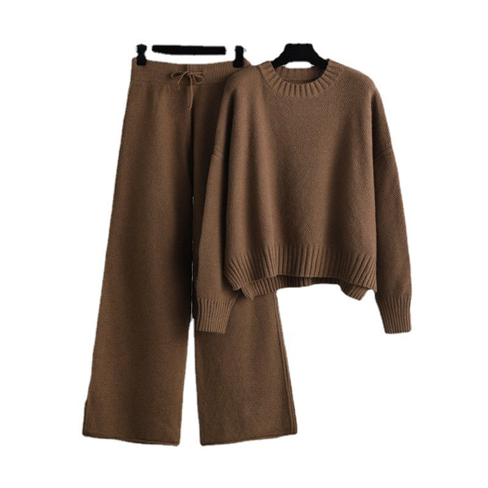 Autumn Winter Casual Knitting Work Pant Women Korean Loose Sweater Wide Leg Pants Pants Two Piece Set