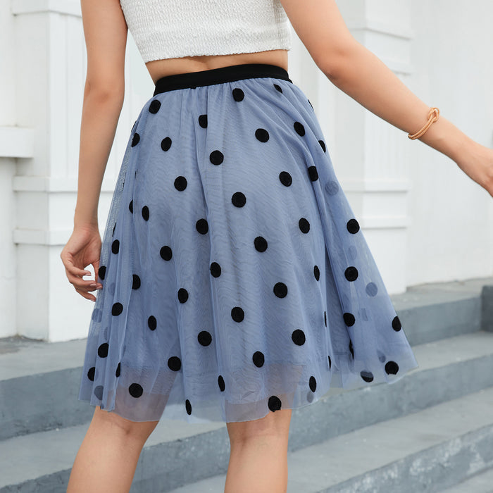 Embroidered Polka Dot Tulle Skirt Embroidered Polka Dot Skirt High Waist Soft Veil Pettiskirt Retro Skirt