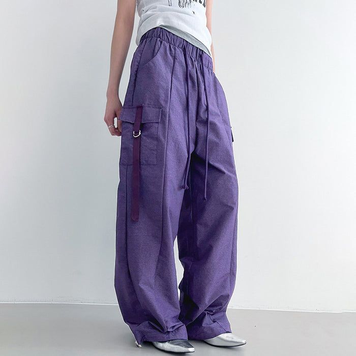 Street Loose Idle Casual Low Waist Wide Leg Pants Work Clothes Pockets Drooping Straight Woven Trouser