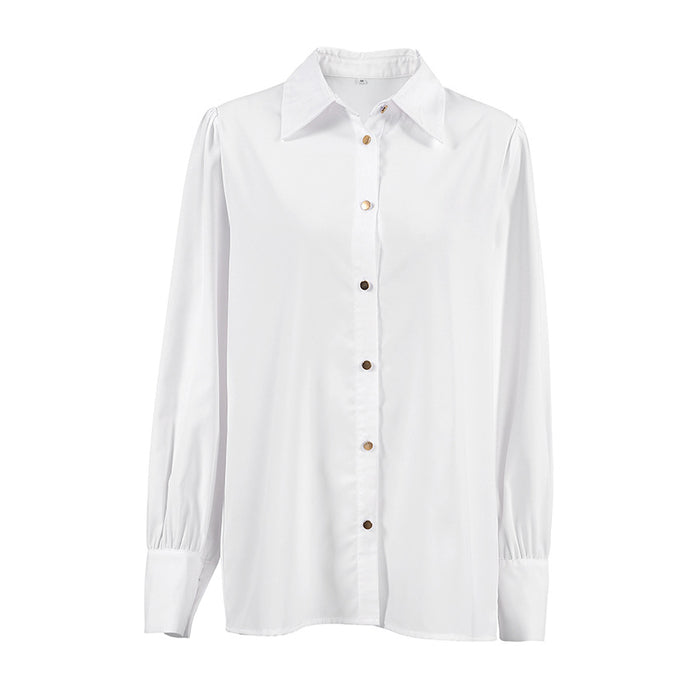 Fall Women  Clothing White with Collared Shirt High Grade Non Ironing Anti Wrinkle Office Long Sleeve Shirt Women