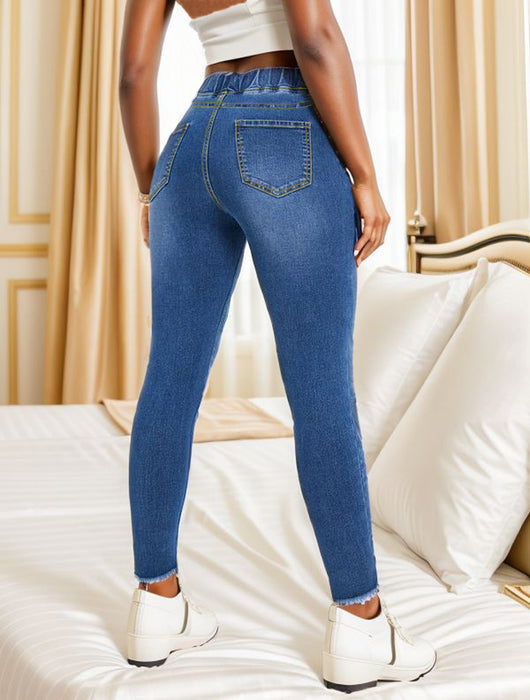 Jeans for Women Ripped Stretch Cropped Feet Washed Slimming Jeans