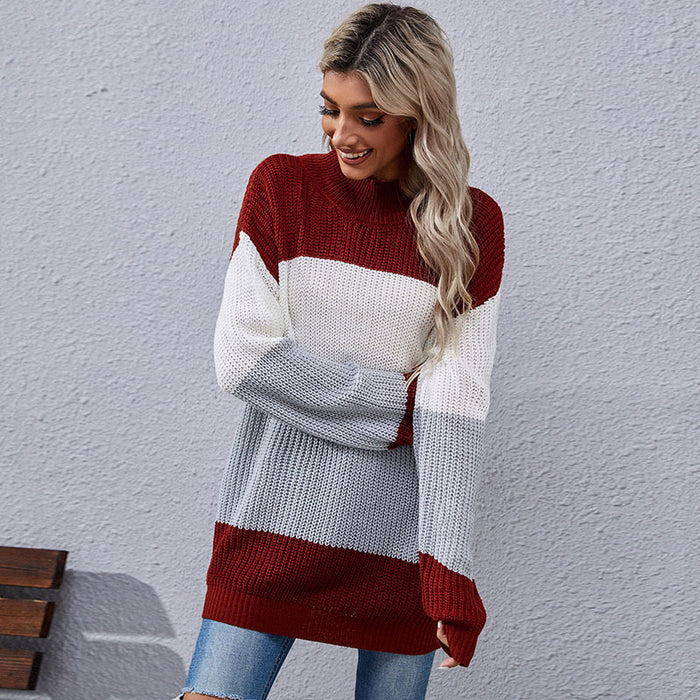 Autumn Winter Women Wear Long Sleeve Color Mid Length Sweater Casual Women