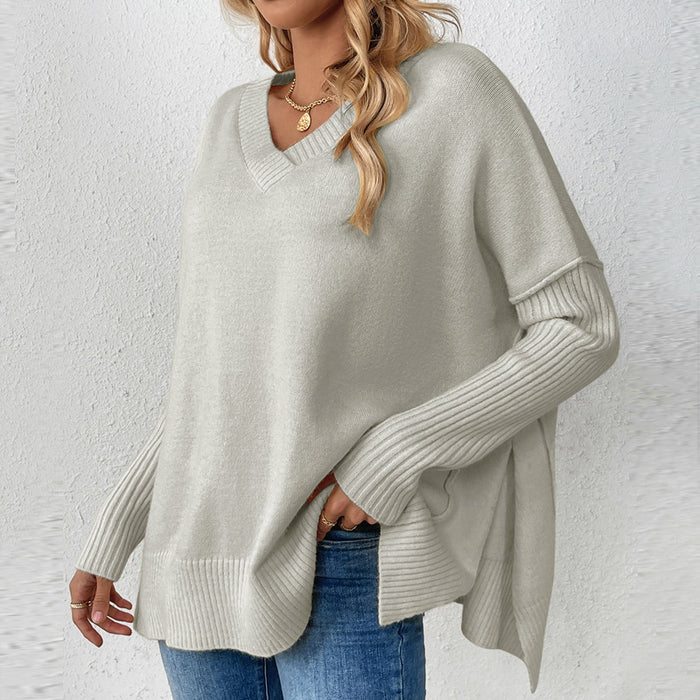 Autumn Winter Pullover Sweater Idle V neck Casual Stitching Long Sleeved Sweater for Women