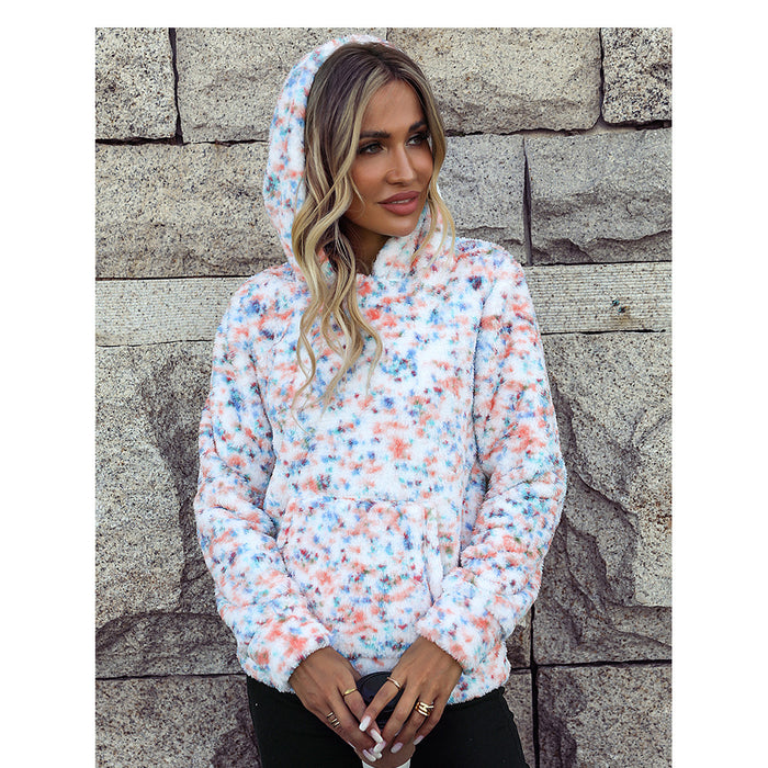 Autumn Winter Women Wear Hooded Long Sleeve Loose Pullover Snowflake Polka Dot Casual Plush Sweater