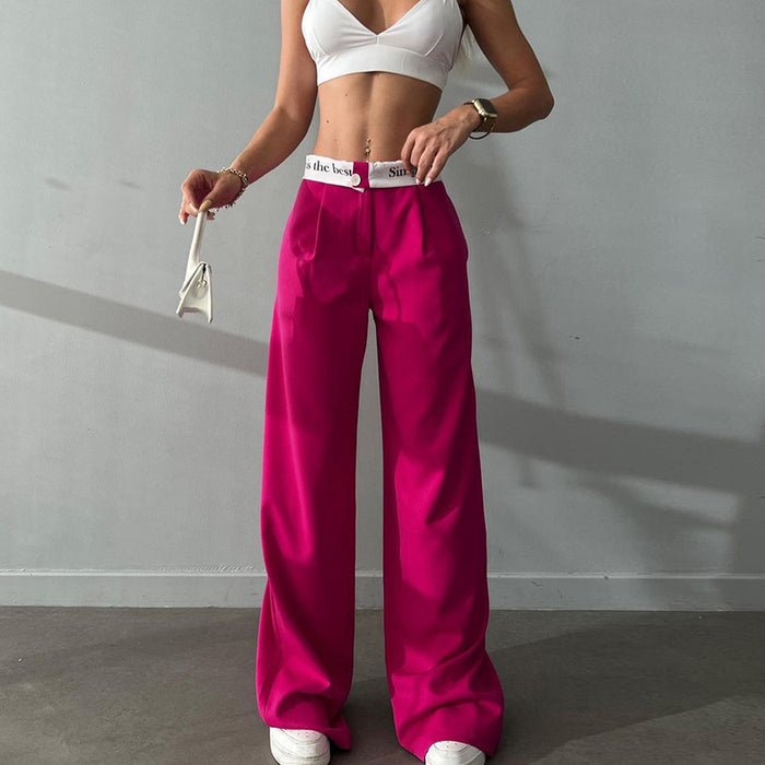 Casual All Match Office Solid Color Trousers High Waist Straight Printed Contrast Color Work Pant for Women