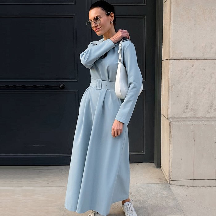 Autumn Winter Elegant Simple Elegant Dress Long High Waist A  line Pocket