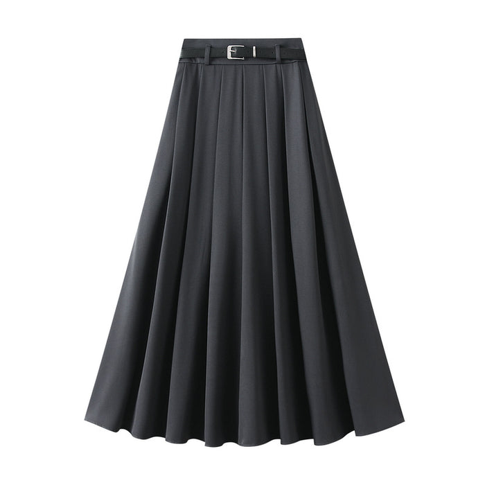 High End Pink Skirt for Women Mid Length Skirt High Waist Slimming Elegant Pleated A line Skirt