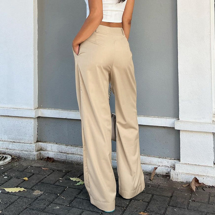 Khaki Office High Waist Loose Drooping Mop Trousers Women Summer