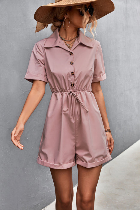 Spring Summer Popular Shirt Collar Short Sleeve Lace-up  Romper