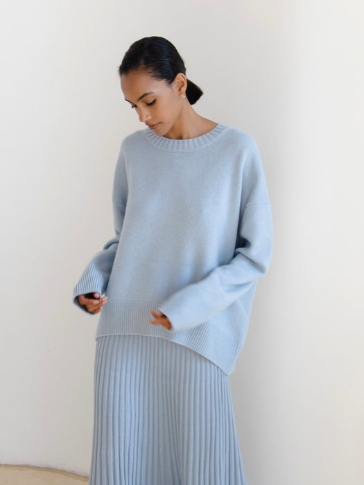 Autumn Winter Women Knitwear Crew Neck Loose Solid Color Popular Sweater