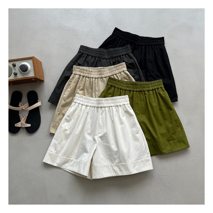 High Waist Casual Shorts Summer Niche Chic Elastic Waist A  line Outerwear Wide Leg Pants