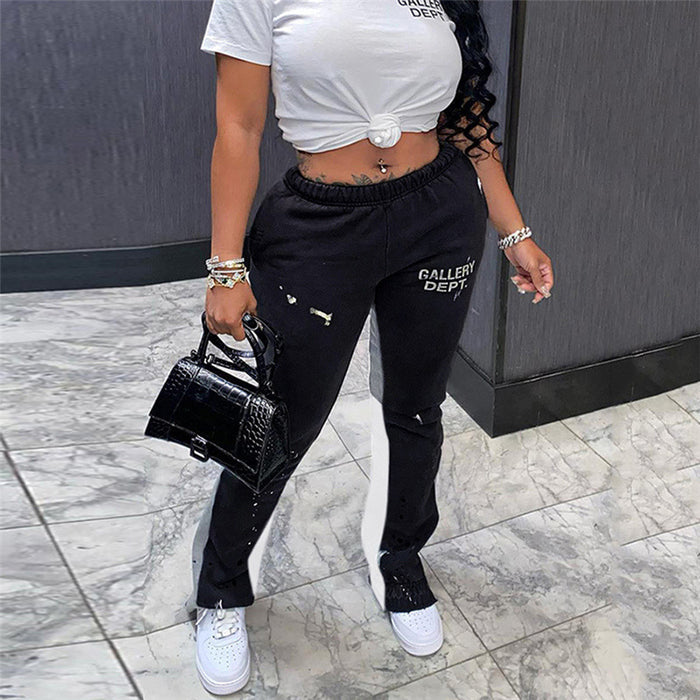 Fall Women Clothing Street Shooting Straight High Waist Slimming Patchwork Casual Sports Trousers Women