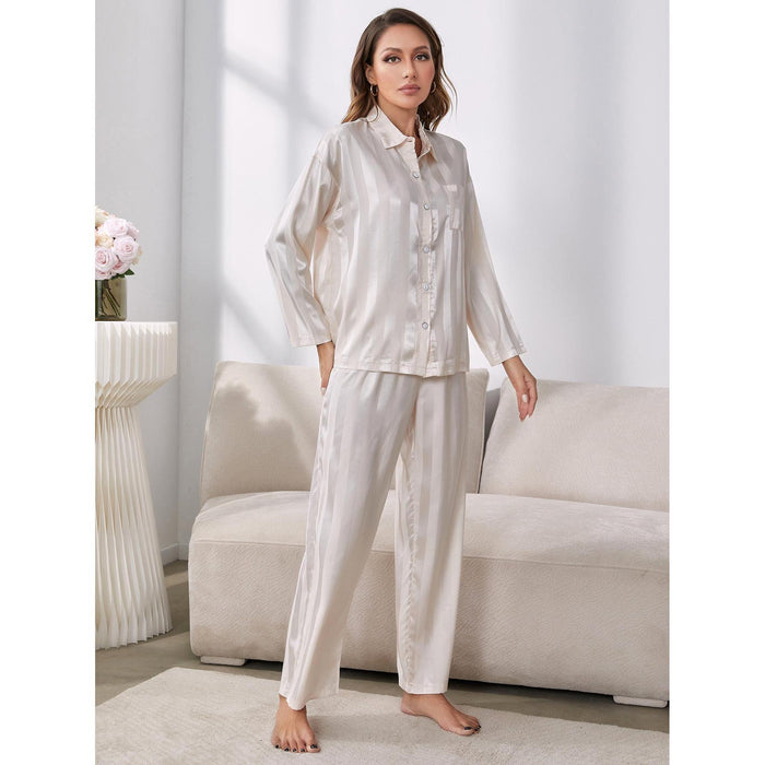 Pajamas Homewear Set Women Autumn Winter Artificial Silk Long Sleeve Pajamas Can Be Worn Outside