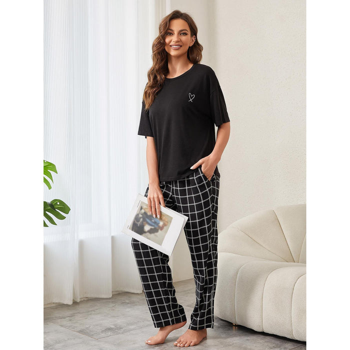 Pajamas Women Summer Short Sleeve Trousers Simple Casual Homewear Suit