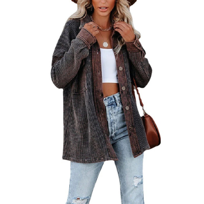 Autumn Winter Street Hipster Collared Single Row Long Sleeve Women Coat sharket