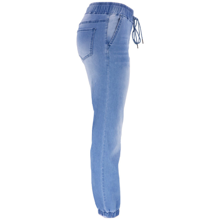 Blue Mid-Waist Light Blue Office Washed Denim Trousers Autumn Winter Spring Wear All-Matching Women Wear