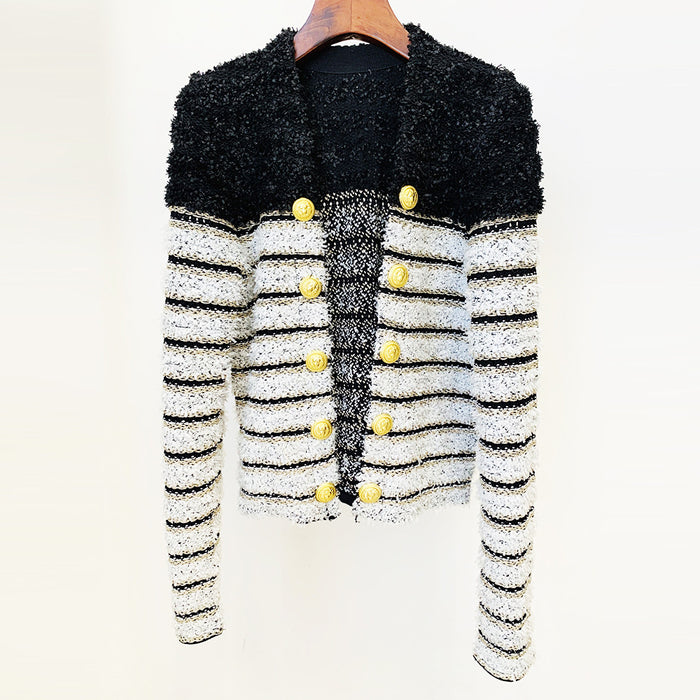 Goods Autumn Winter Stars Lion Button Striped Color Stitching Knitted Cardigan Coat