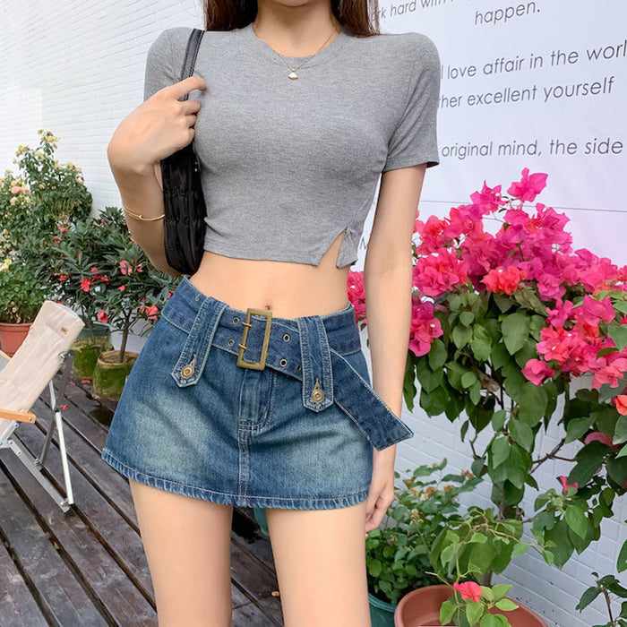 Vintage Denim Skirt Women Summer Sexy Skirt High Waist Slimming A line Sheath Culottes