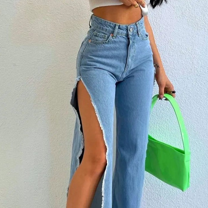 Summer Side Slit High Street Sexy All Matching Jeans Casual Pants