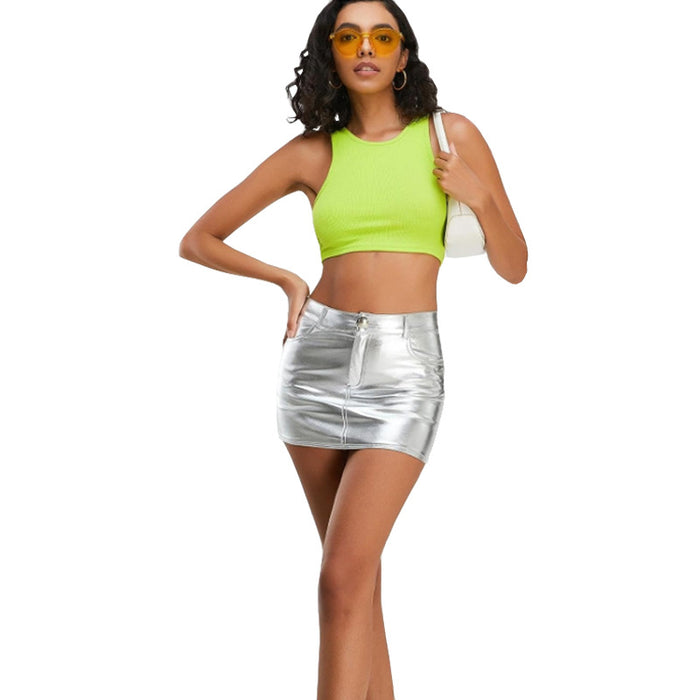 Metallic Coated Fabric Sexy Low Waist Short Skirt Summer Tight Sexy Shorts Women Clothing