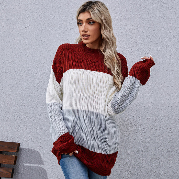 Autumn Winter Women Wear Long Sleeve Color Mid Length Sweater Casual Women