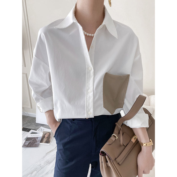 Color Matching High-Grade Long-Sleeved Shirt Women Autumn Winter French Commuting Stylish Shirt