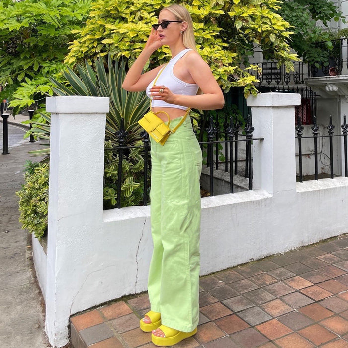 High Street Green Straight Jeans Women Summer High Waist Slimming Wide Leg Pants Fashionable Trousers