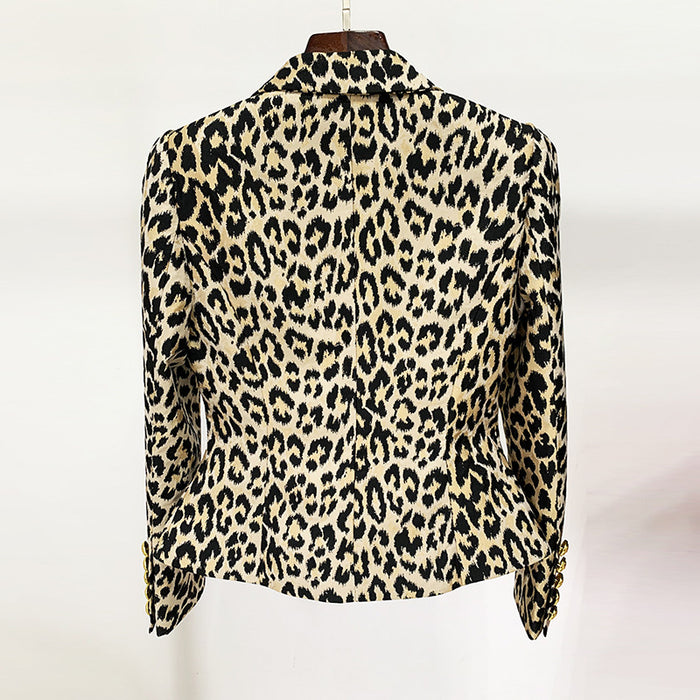 Goods Stars Leopard Jacquard Lion Double Breasted Slim Blazer Jacket