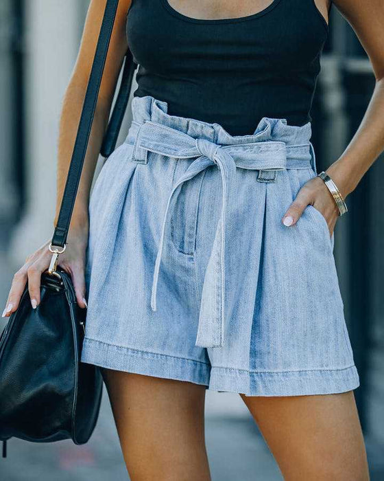 Fashion New Denim Bud-Waisted Shorts  Belt for Women Fashion