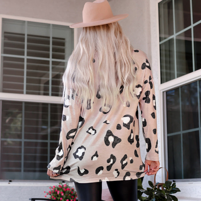 Autumn Leopard Print Top Women Loose Off Shoulder Bottoming Women Pullover