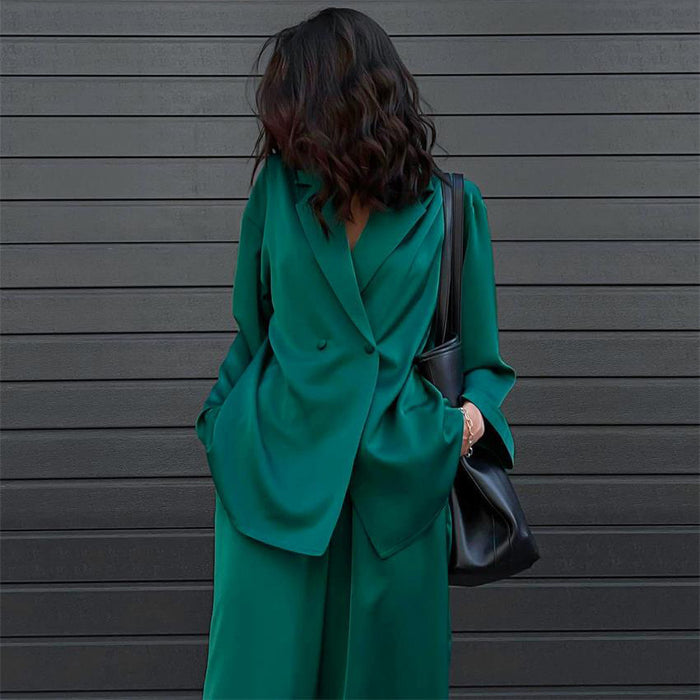 Early Autumn Women Long Sleeve Graceful Fashionable Work Pant Drape Satin Casual Set