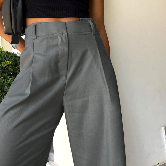 Khaki Office High Waist Loose Drooping Mop Trousers Women Summer