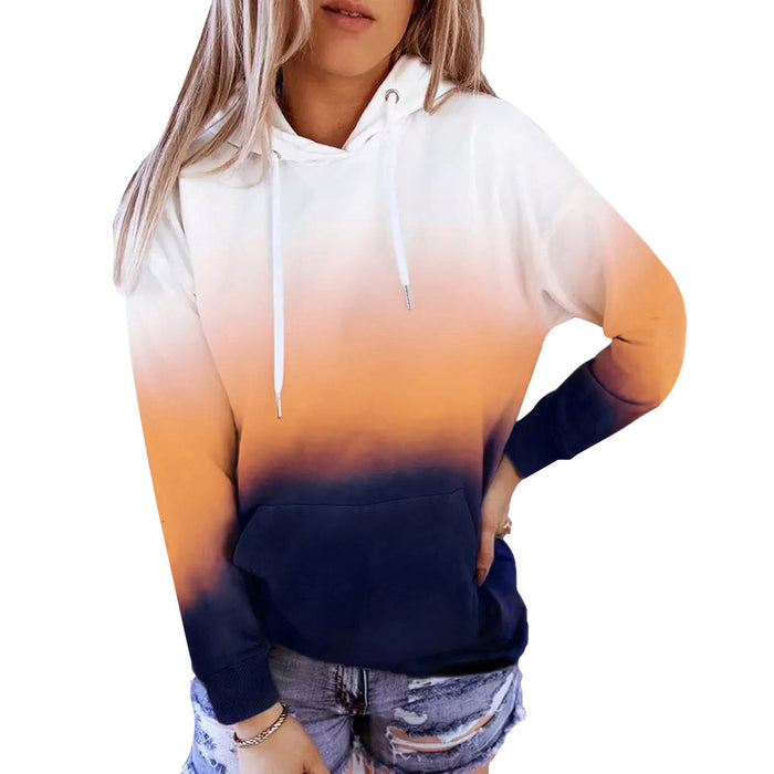 Autumn Winter New Long-Sleeved Hooded Women Tops Gradient Printing Casual Loose Hoodie