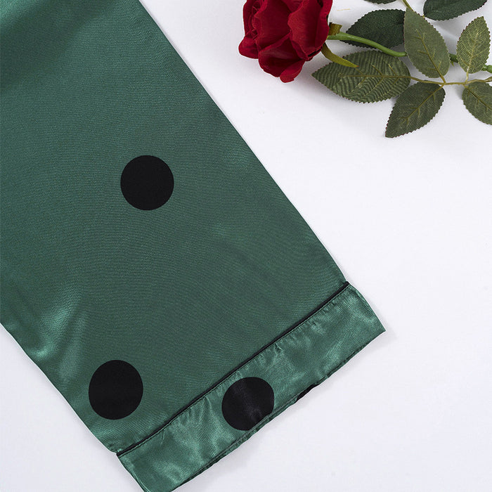 Dark Green Pajamas Women Summer V-neck Suspender Trousers Two Piece Set Loose Polka Dot Comfortable Homewear