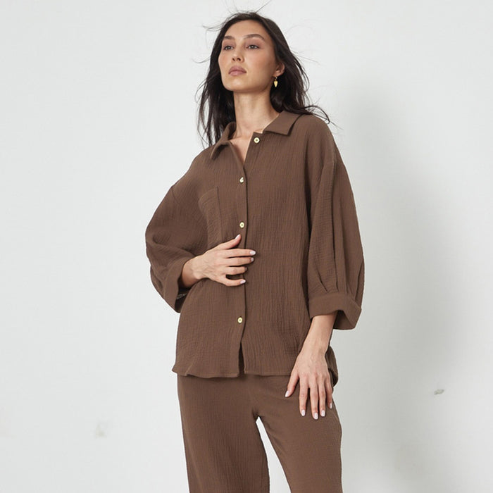 Comfortable Skin Friendly Winter Pajamas Women Bubble Wrinkle Cotton Lantern Sleeve Home Wear Can Be Worn outside