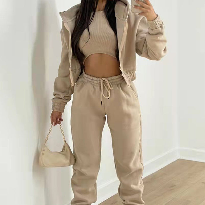 Autumn Winter Women Clothing Brushed Hoody Hooded Sports Casual Set