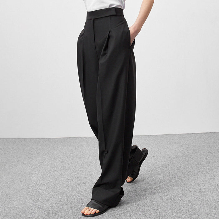 Spring Summer Black Mopping Work Pant Loose High Waist Pocket Drape Casual Comfortable Wide Leg Pants Women Clothing