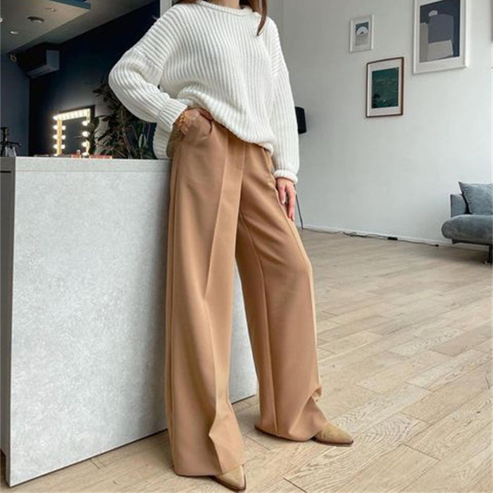 Spring Autumn   Office Work Pant Women  Casual High Waist Figure Flattering Straight Leg Pants